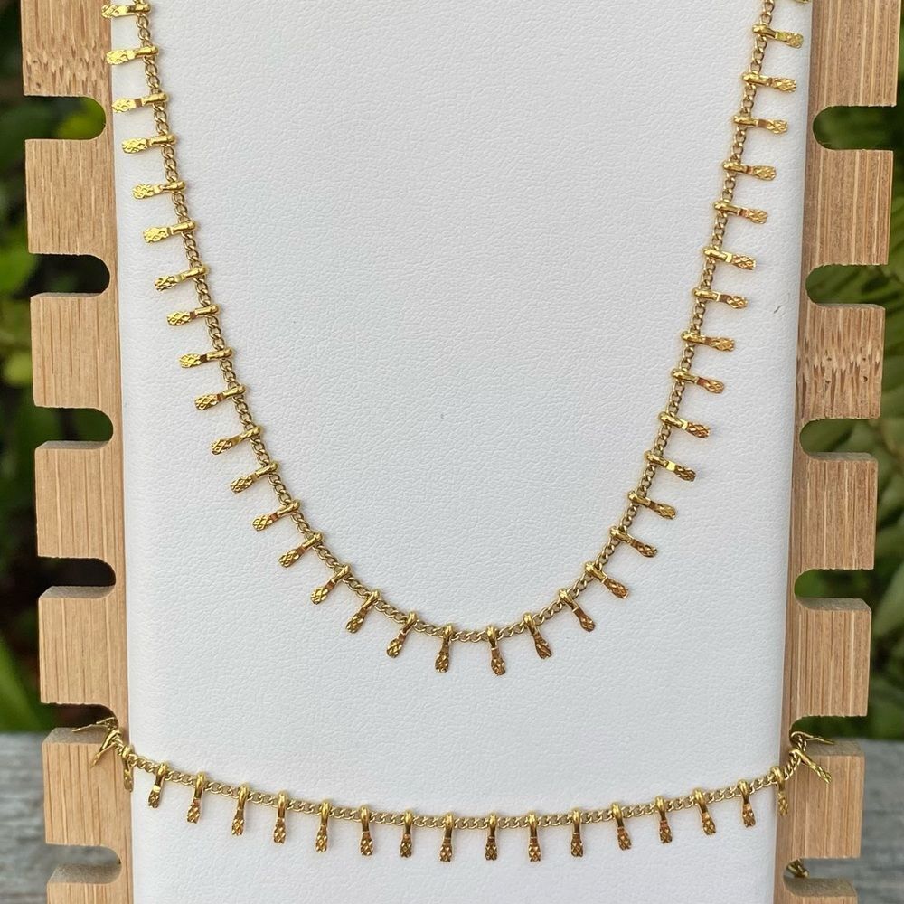 New NWOT Slide Jewelry Matching Gold Boho Fringe Necklace & Bracelet.